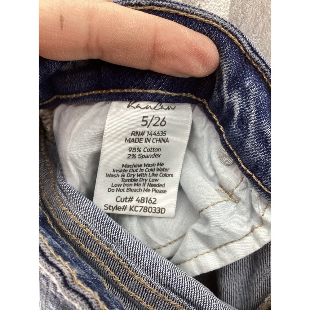 KanCan Wide Leg Cuffed Jeans Medium Wash Raw Hem KC78033D Womens 5/26 - Picture 5 of 5